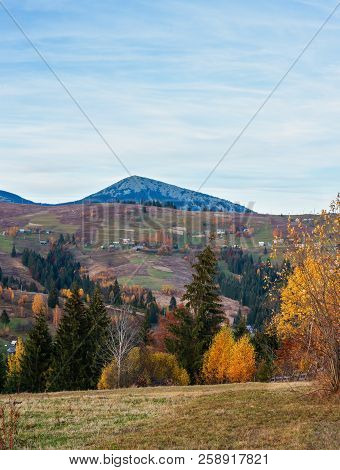 Evening Twilight Carpathian Mountains And Village Hamlets On Slopes (yablunytsia Village And Pass, I