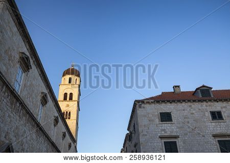 View Of The Bell Tower On The Franjevacki Samostan In Dubrovnik, Croatia.