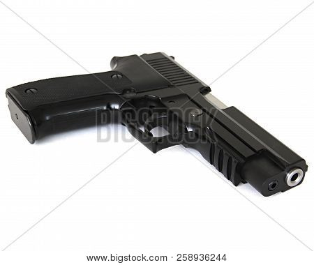 Black Handgun Isolated On White Background. Weapons.