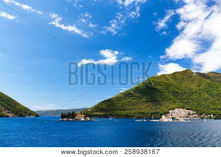 Closeup View Of The Our Lady Of The Rock And The Sveti Dordje Churches On Neighboring Islands In The