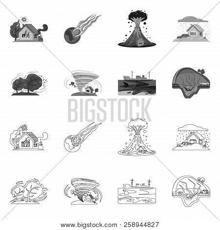 Vector Illustration Of Natural And Disaster Symbol. Collection Of Natural And Risk Stock Vector Illu