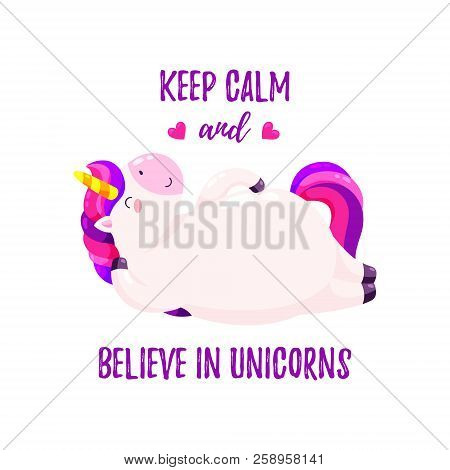 Cute Vector Illustration With Unicorn. Template For Printing, Design Of T-shirt, Banner.
