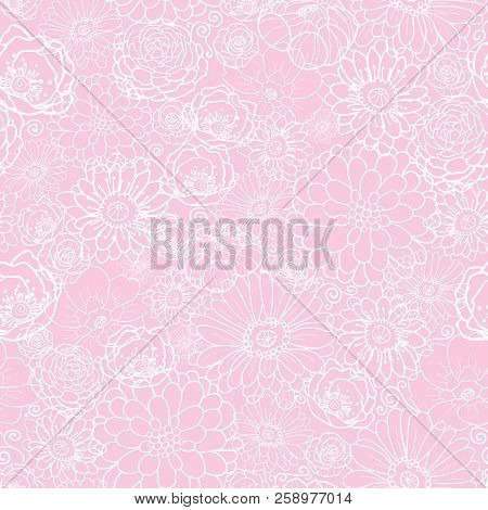 Pink Flowers Texture Vector Seamless Pattern. Great For Spring And Summer Wallpaper, Backgrounds, In