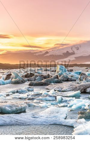 Amazing Sunset In Iceland, One Of The Most Beautiful Landscapes In The World