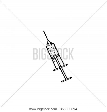 Syringe With Needle Hand Drawn In Doodle Scandinavian Minimalism Style. Single Element, Icon, Sticke