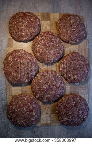 Classic Meat Of Gamburger On Wooden Board
