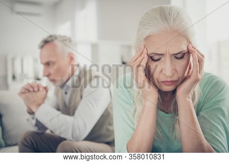 Close Up Photo Of Sad Upset Crying Suffering From Acute Migraine Old Lady Who Is Trying To Calm Down