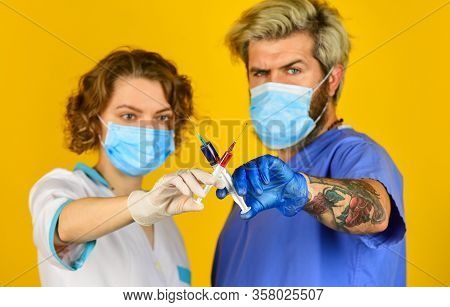 Professional Team. Doctors Wear Respirator Mask. For Treating Patients. Doctor Inject Vaccine. Docto