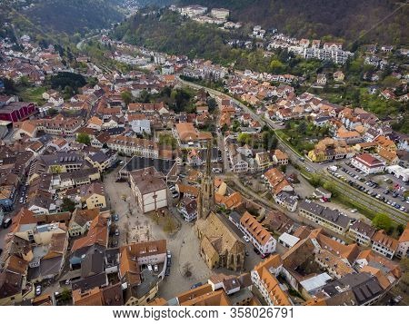 Beautiful Top View Of The Park And The Central, Historical Part Of Bad Durkheim. Germany.