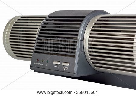 Electronic Air Purifier Appliance With Ionizer And Fan. Isolated On White Background.