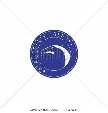 Usa Real Estate Company Emblem Idea. Bald Eagle Head Emblem. American Flag Colors. Vector Illustrati