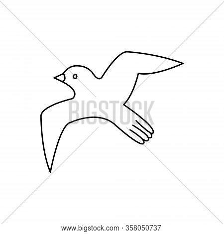 Seagull Doodle Icon. Drawing By Hand. Coloring Book. Vector Illustration.