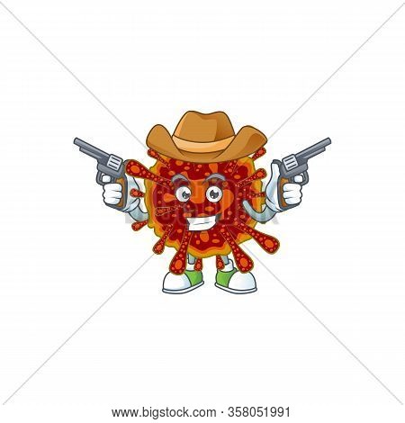 Cool Cowboy Cartoon Design Of Deadly Coronvirus Holding Guns