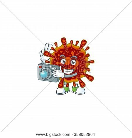 Deadly Coronvirus Mascot Design As A Professional Photographer With A Camera