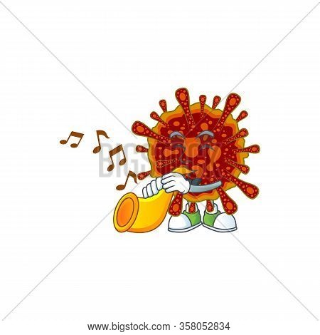 Deadly Coronvirus Cartoon Character Playing Music With A Trumpet