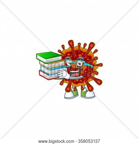 A Hard-working Student In Deadly Coronvirus Cartoon Design With Book