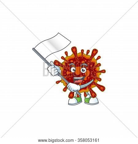 A Patriotic Deadly Coronvirus Mascot Character Design Holding Standing Flag