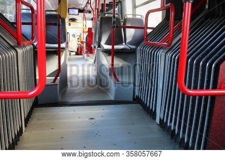 Empty Seats In A City Bus. Coronavirus Impact