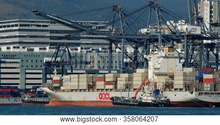 Kwai Tsing, Hong Kong 29 November 2019: Kwai Tsing Container Terminals in Hong Kong