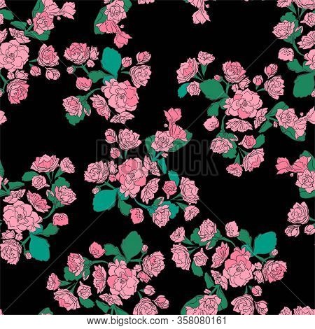 Kalanchoe Flowers Background Print For Textile. The Drawn Flowers Beautiful Illustration For The Fab