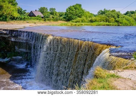 Sightseeing Of Estonia. Jagala Waterfall Is A Popular Tourist And Natural Attraction In Estonia