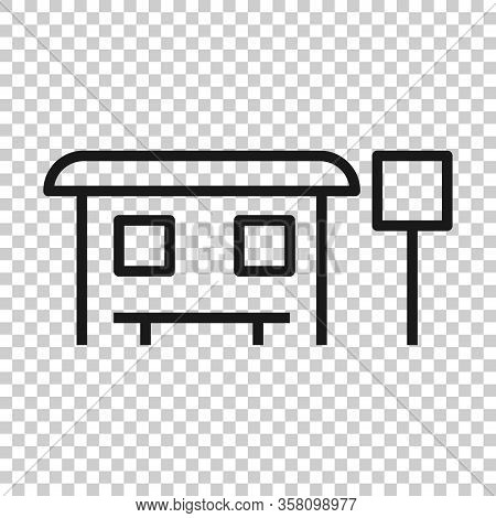 Bus Station Icon In Flat Style. Auto Stop Vector Illustration On White Isolated Background. Autobus 