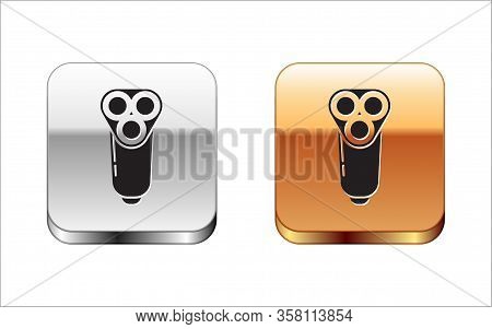 Black Electric Razor Blade For Men Icon Isolated On White Background. Electric Shaver. Silver-gold S