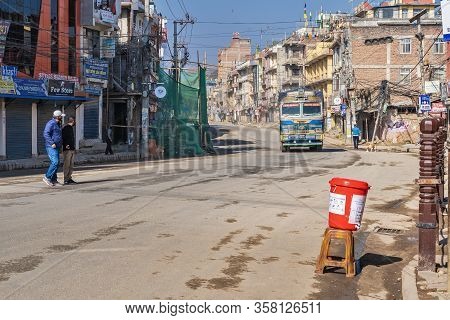 March 25, 2020. Kathmandu, Nepal. The ​​bouda Area. Against The Background Of An Empty Deserted Stre