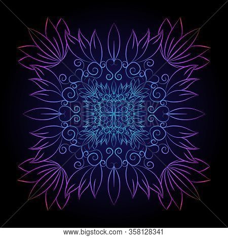 Colorful Blue And Pink Flower Mandala. Vintage Decorative Gradient Element.