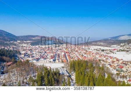 Croatia, Town Of Delnice In Gorski Kotar, Drone Aerial View In Winter
