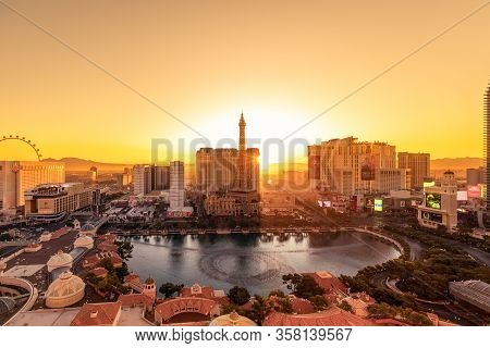 Las Vegas, Nevada, Usa - October 31, 2019: View Of Las Vegas Strip In The Rays Of The Rising Sun (vi