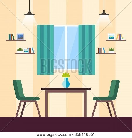 Coworking Living Room Interior, Cartoon Flat. Good Business Environment, Meeting Rooms. Coworking Av