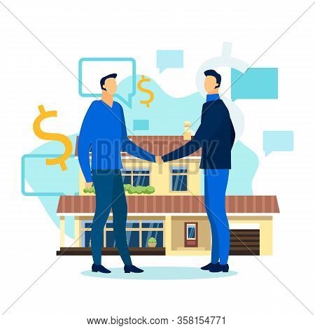 Men Shake Hand. Make Successful Deal. Mens Handshake. Business Meeting. Vector Illustration. Teamwor