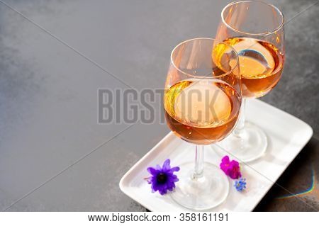 French Rose Wine From Provence In Two Glasses In Sunny Day
