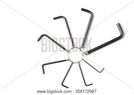 Hex Keys Of Different Sizes On A White Background