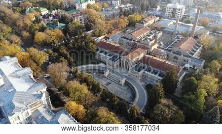 Essentuki, Russia - October 28, 2020: Aerial Flight Above Essentuki Mud Cure Clinic Them. N. A. Sema