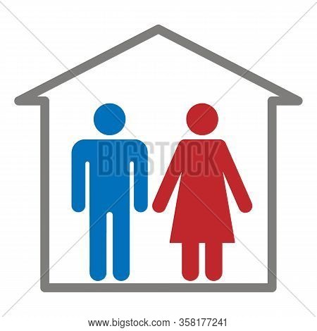 House Isolation People Icon. Symbol Man And Woman Pair Are Self-insulated. Separate Private Home. Pr