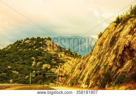 Picturesque Route, Highway, Autostrada In The Mountains Of Albania, Republic Of Macedonia The Balkan