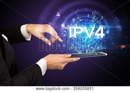 Close-up of a touchscreen with IPV4 abbreviation, modern technology concept