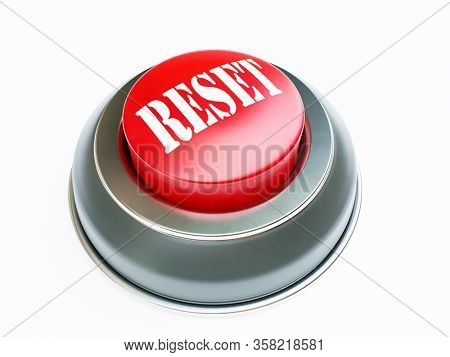 3D render of push button with red upper face and white Reset text on white background