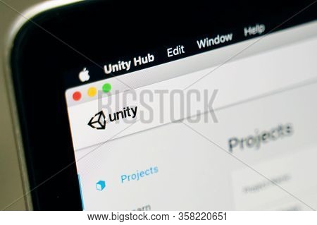 Bishkek, Kyrgyzstan - March 14, 2019: Unity Game Engine. Screen Of Unity 3d Game Engine Installation