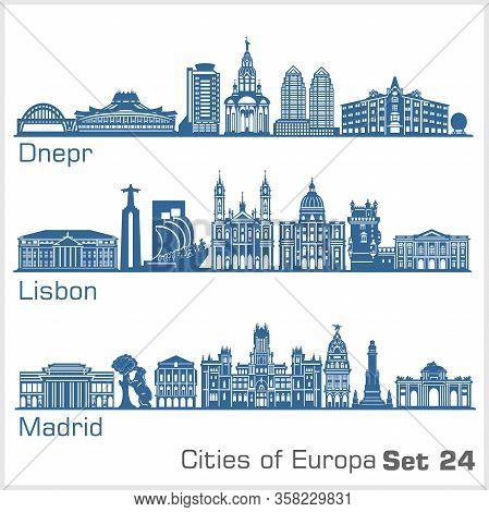 European Cities - Dnepr, Lisbon, Madrid. Detailed Architecture.