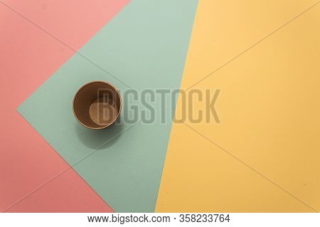 Many craft paper cups for coffee or any drinks on a  blue paper background. Concept of ziro waste, n