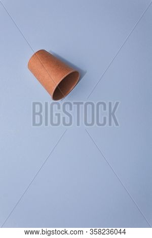 Many Craft Paper Cups For Coffee Or Any Drinks On A  Blue Paper Background. Concept Of Ziro Waste, N