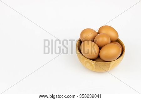Raw Chicken Egg Isolated On White Background, Space For Text.