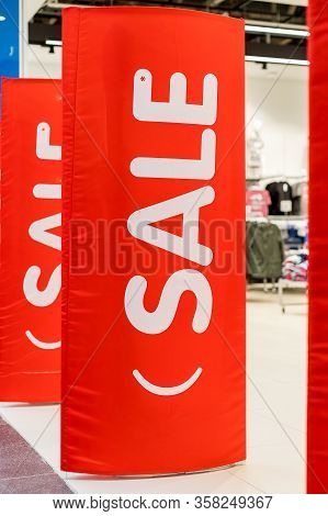 Red Sales Poster On Entrance Clothing Retailer.discount Online Shopping .quarantine Concept.shop, Co