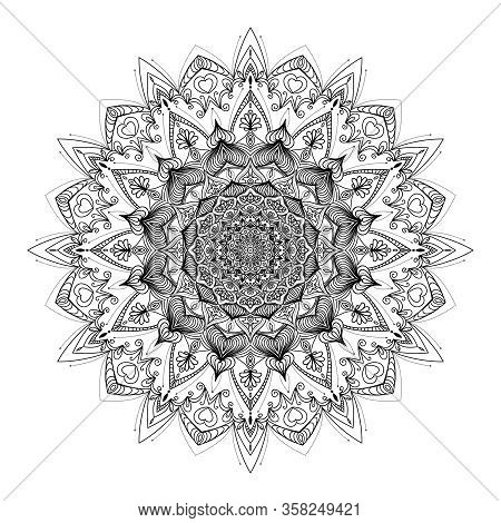 Mandala. Round Ornament Pattern.hand Drawn Background. Black And White Vector.