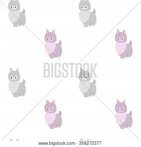 Seamless Pattern With Kawaii Alpaka. Cute Animal. Symple Flat Background.