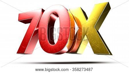 3d Illustration 70x Red Gold Isolated On A White Background.(with Clipping Path).