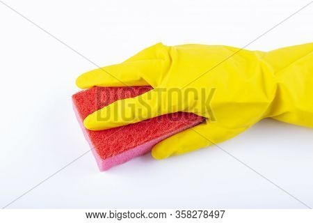 Yellow Cleaning Glove, Workhouse Concept On White Background.